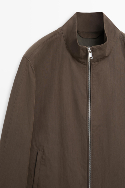 Massimo Dutti Куртка с высоким воротником из смесовой хлопковой ткани, шоколадный