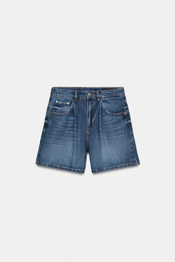 ZARA ДЖИНСОВЫЕ ШОРТЫ С ВЫСОКОЙ ПОСАДКОЙ, СИНИЙ