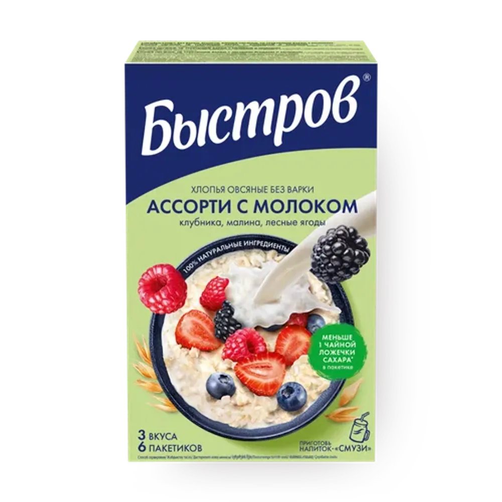 Быстров хлпоья овсяные без варки малин. с молоком 240г