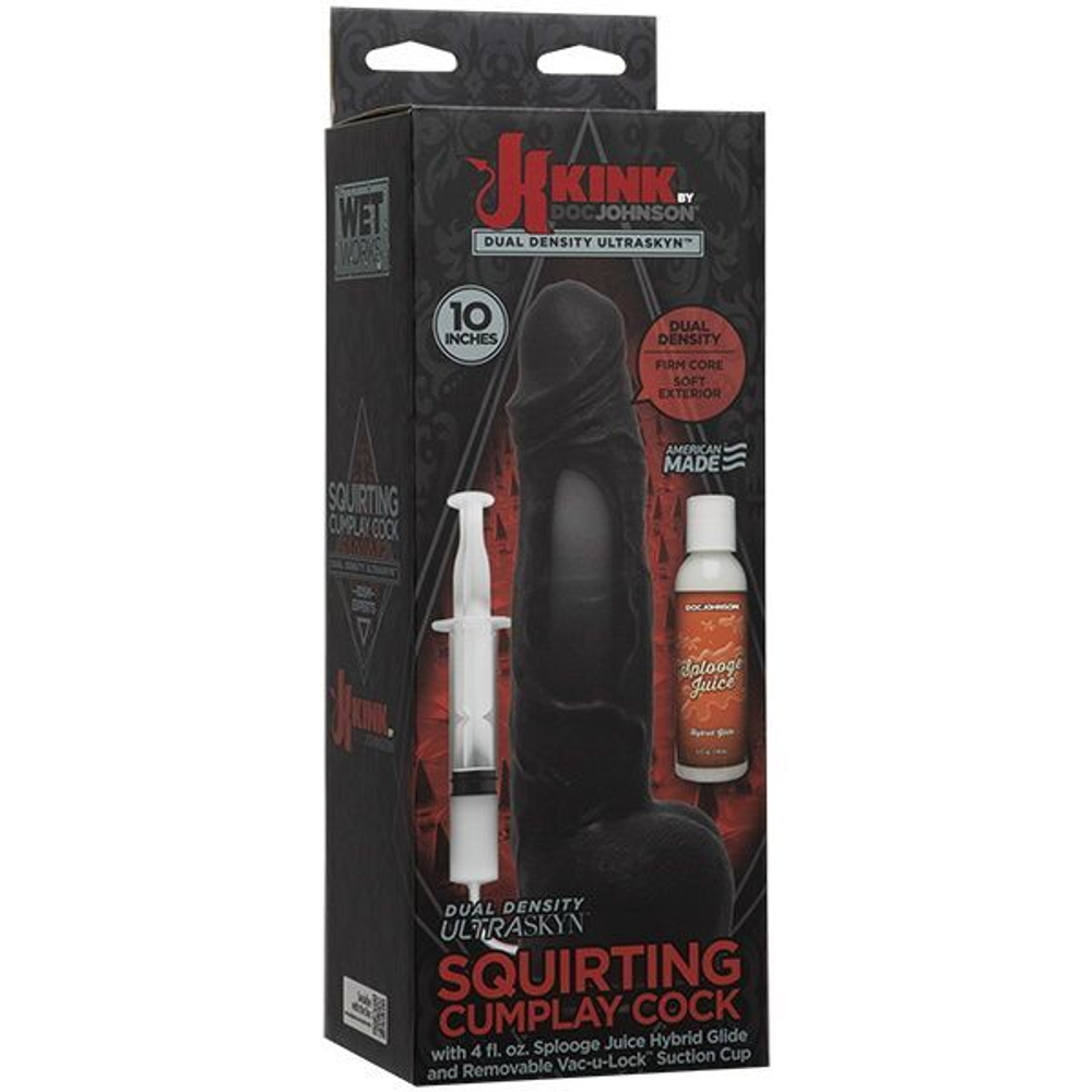 Черный фаллоимитатор с имитацией эякуляции Wet Works 10 Dual Density ULTRASKYN Squirting Cumplay Cock - 26,7 см. (Цвет: черный)