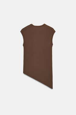 ZARA АСИММЕТРИЧНАЯ ФУТБОЛКА БЕЗ РУКАВОВ, КОРИЧНЕВЫЙ