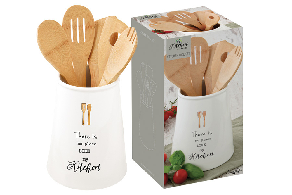 Банка-подставка с кухонными аксессуарами 15см Kitchen Elemens белая