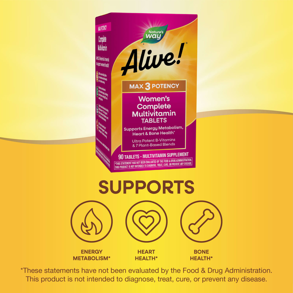 Nature's Way, Alive!® Max 3 Potency, комплекс мультивитаминов для женщин, 90 таблеток