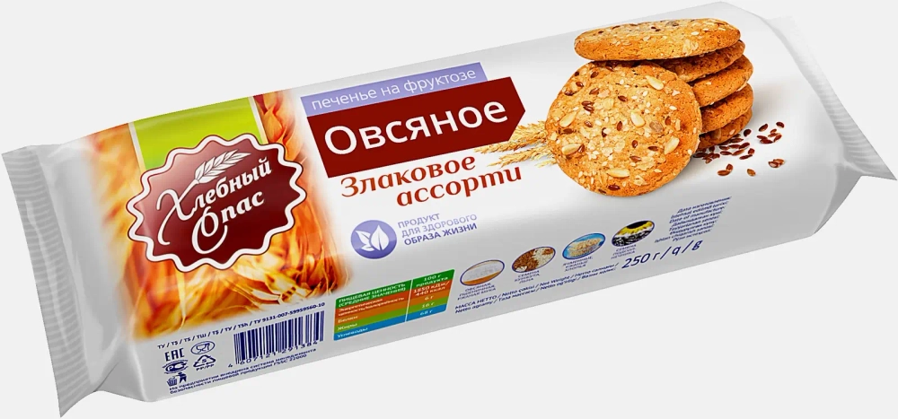 Печенье Хлебный Спас на фруктозе злаки ассорти 250г