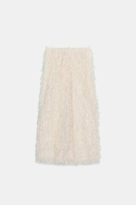 ZARA ЮБКА С ПЕРЬЯМИ — ZW COLLECTION LIMITED EDITION, ЭКРЮ