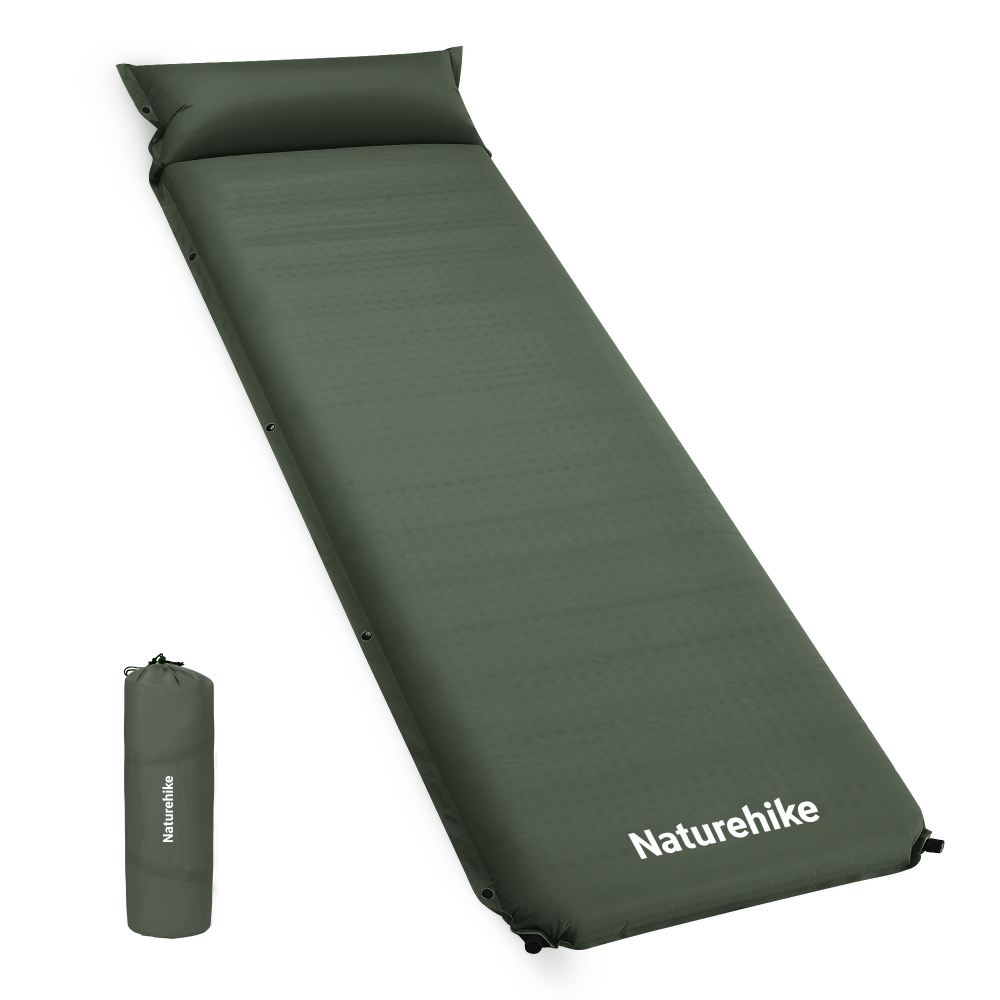 Коврик самонадувающийся Naturehike D04, 200х63х10 см, с подушками, зеленый, артикул CNK2450WS020-AGRP
