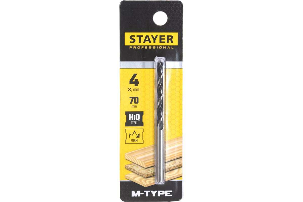 Сверло спиральное по дереву М-образная заточка M-type Professional (4х70х40 мм; HCS) Stayer 2942-070-04_z02