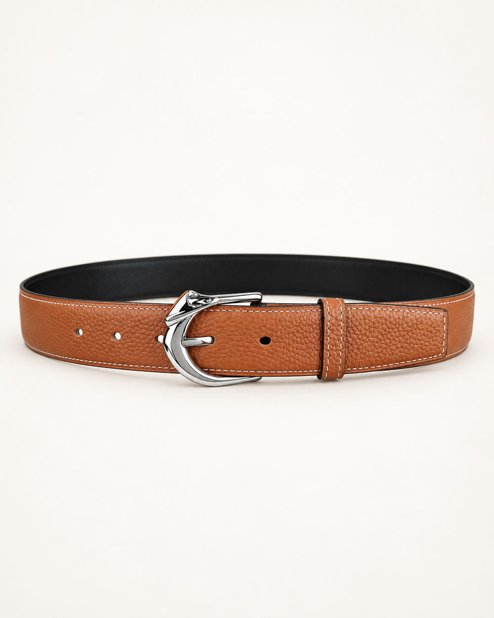 Мужской ремень Hermès 3.2 см — коньячный / чёрный