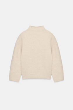 ZARA ТРИКОТАЖНЫЙ СВИТЕР С ВОРОТНИКОМ-СТОЙКОЙ, ЭКРЮ/БЕЖЕВЫЙ