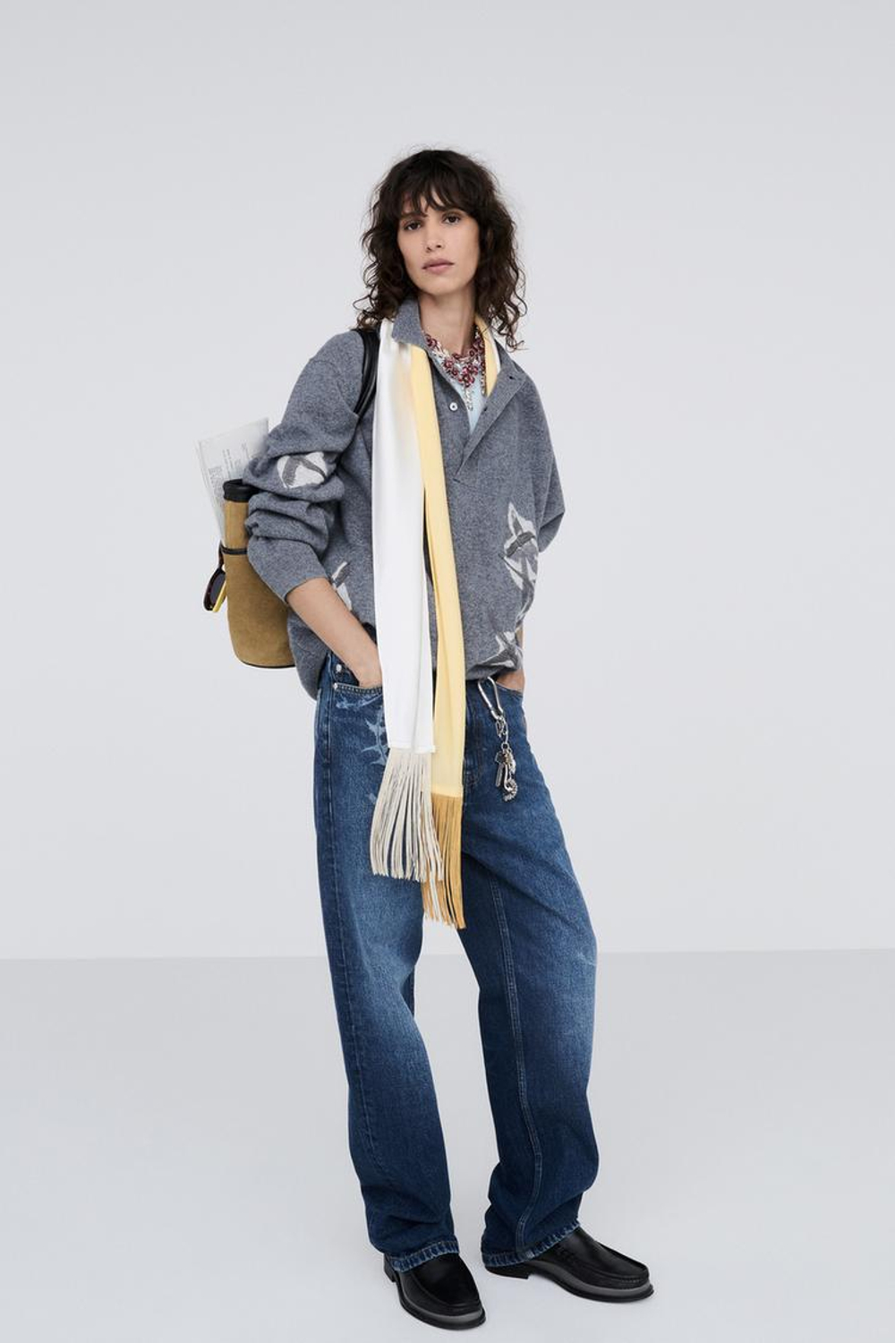 ZARA X BAISI GUADAGNINO СВИТЕР С ВОРОТНИКОМ ПОЛО, СЕРЫЙ
