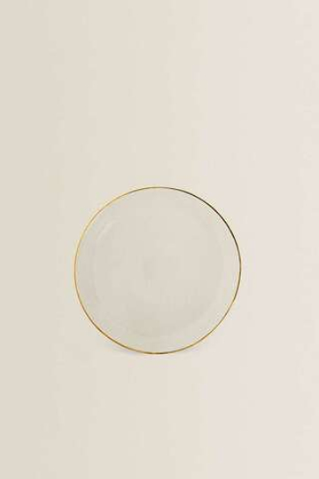 ZARA HOME ТАРЕЛКА ИЗ БОРОСИЛИКАТНОГО СТЕКЛА С ОБОДКОМ, ЗОЛОТИСТЫЙ