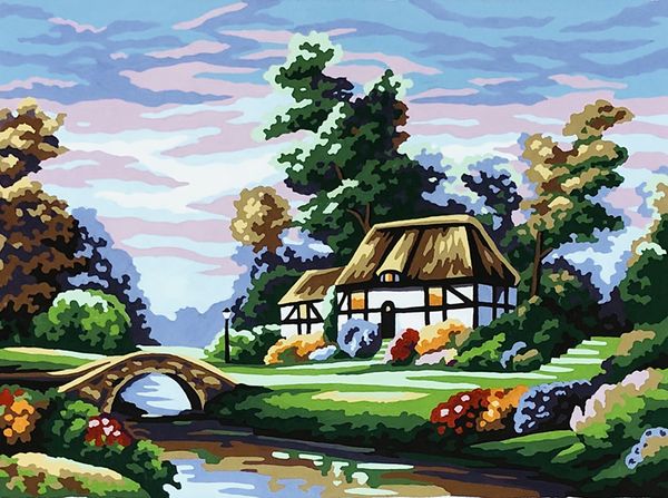 Рисунок для вышивания Soulos (канва жесткая), Дом у реки, 60х45 см