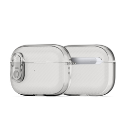 Чехол для наушников AirPods Pro 2, прозрачный серого цвета с карбоновой текстурой от Dux Ducis, серия PECK Series Case, в комплекте с карабином