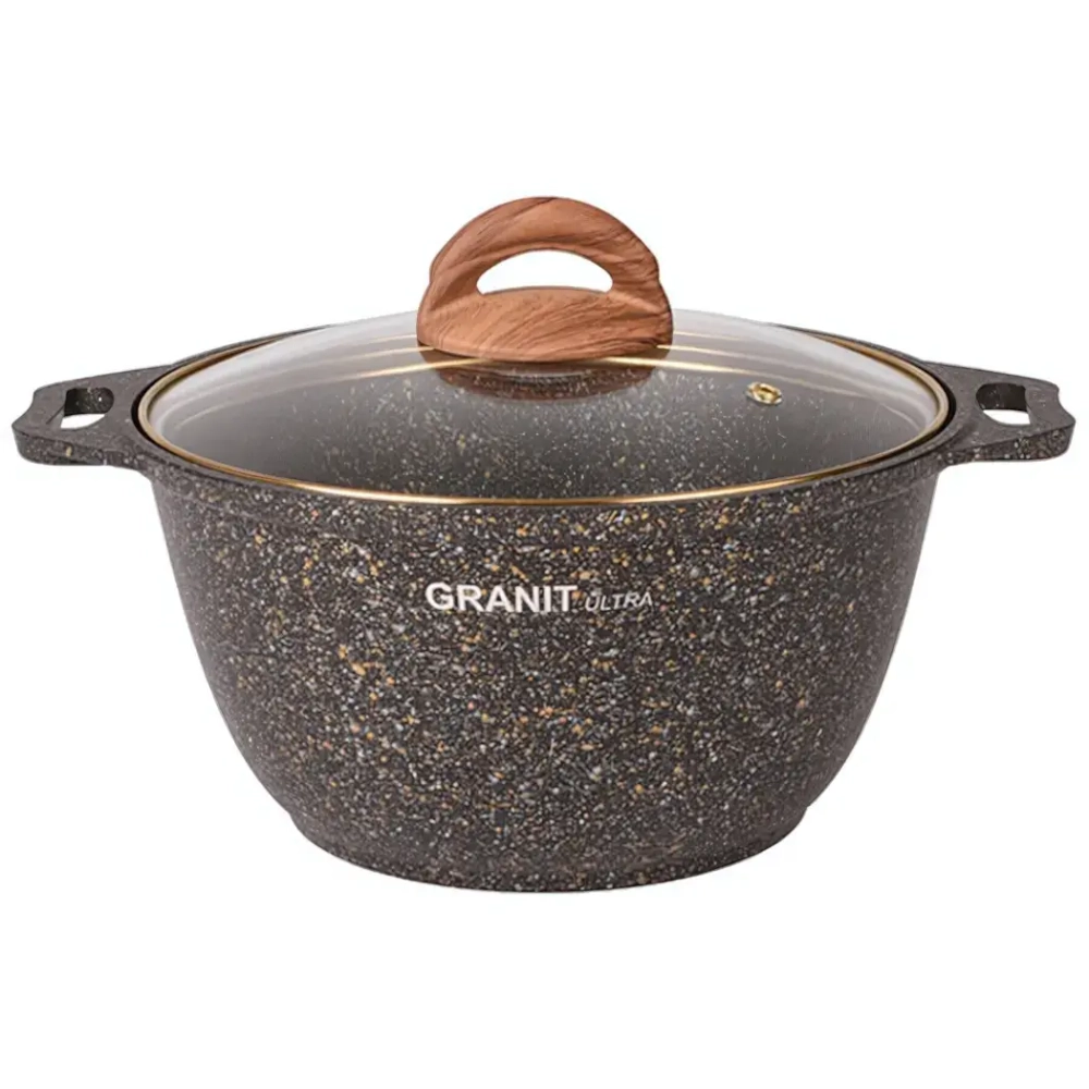 Кастрюля 3л «Granit ultra» (black-gold) со стеклянной крышкой кгбг32а