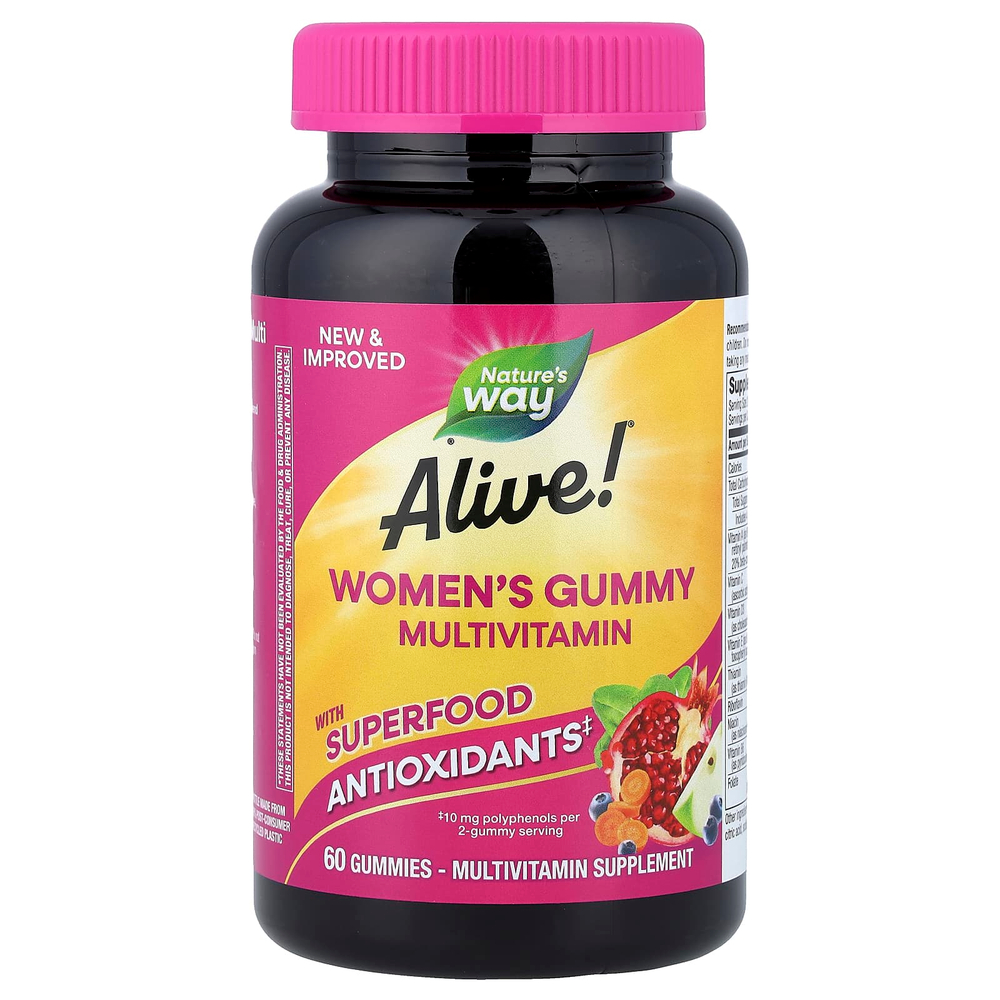 Nature's Way, Alive!®, жевательные мультивитамины для женщин, смесь ягод, 60 жевательных мармеладок