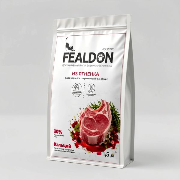 Сухой корм для кошек стерилизованных Fealdon с ягненком, холистик, полнорационный