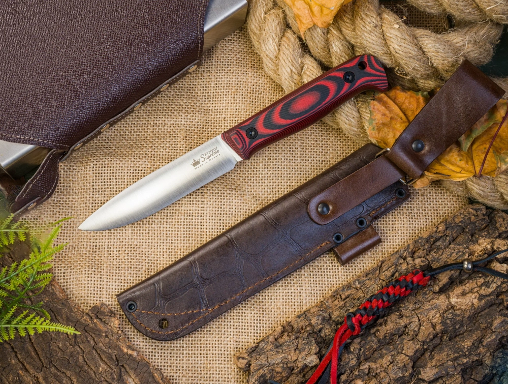 🏆Туристический нож Forester Elmax (Cryo) Satin Black-Red G10