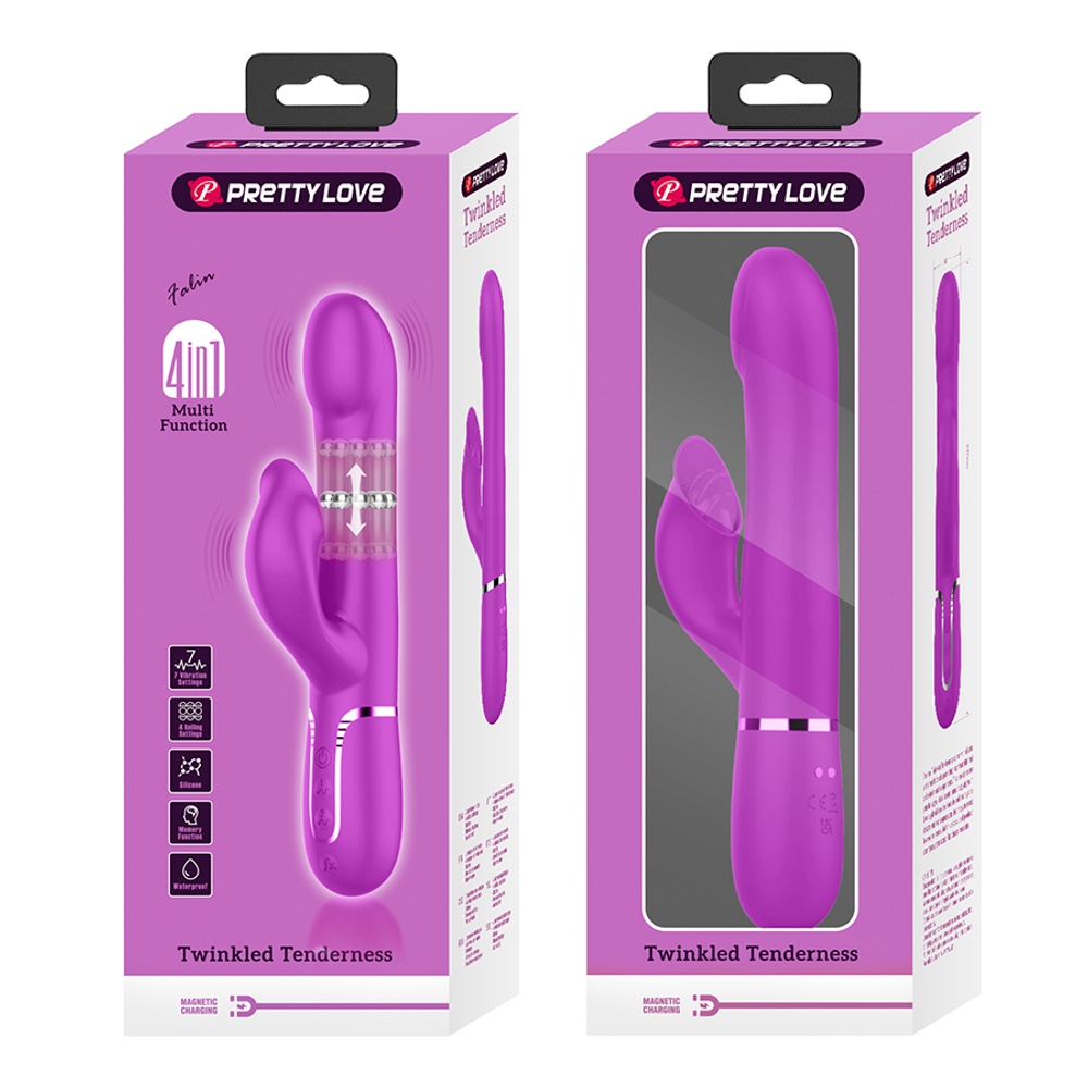 Лиловый вибратор-кролик 22,7см с вращением бусин Pretty Love Twinkled Tenderness Falin BW-500012