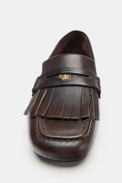 ZARA КОЖАНЫЕ ЛОФЕРЫ С БАХРОМОЙ, КОРИЧНЕВЫЙ