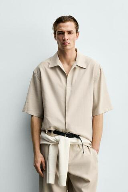ZARA РУБАШКА RELAXED FIT ИЗ СТРУЯЩЕЙСЯ ТКАНИ, ЭКРЮ