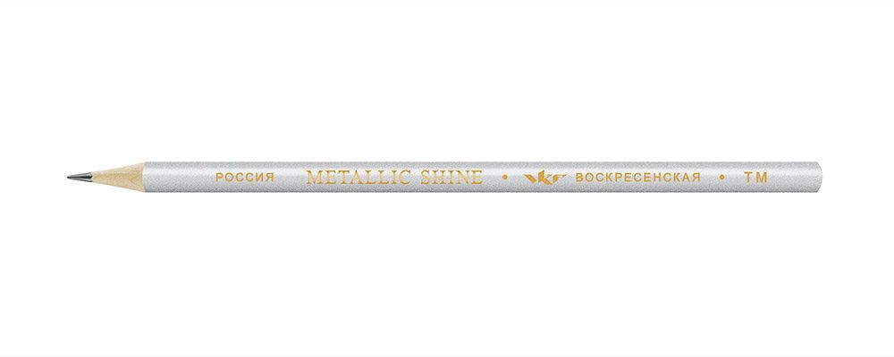 Карандаш чернографитный круглый ТМ (HB) 12 шт, 12Д-1610 серебряный Metallic shine, ВКФ MS02-12Д