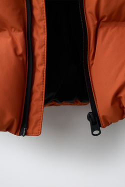 ZARA СТЕГАНОЕ ПАЛЬТО WATER REPELLENT С КАПЮШОНОМ, МЯГКИЙ ОРАНЖЕВЫЙ