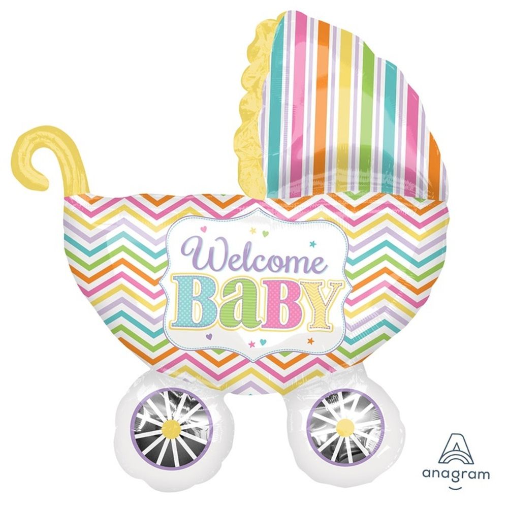 G Шар фигура 31" Jumbo Baby Brights Carriage Balloon коляска разноцветная 28"/71cm W x 31"/78cm H (БГ-)  Изображение2