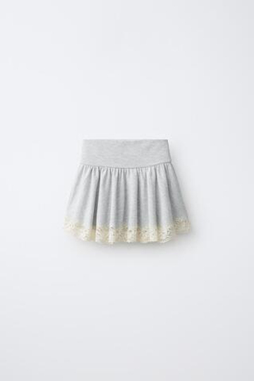 ZARA ЮБКА ИЗ МЯГКОЙ ТКАНИ С КРУЖЕВОМ, СЕРЫЙ МЕЛАНЖ