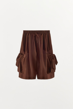 ZARA ШОРТЫ ИЗ СМЕСОВОЙ ВИСКОЗЫ С КАРМАНАМИ, ТЕМНО-КОРИЧНЕВЫЙ
