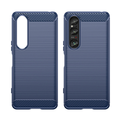 Чехол синего цвета на Sony Xperia 1 VI (1-6), мягкий отклик кнопок, серия Carbon (с дизайном под карбон) от Caseport