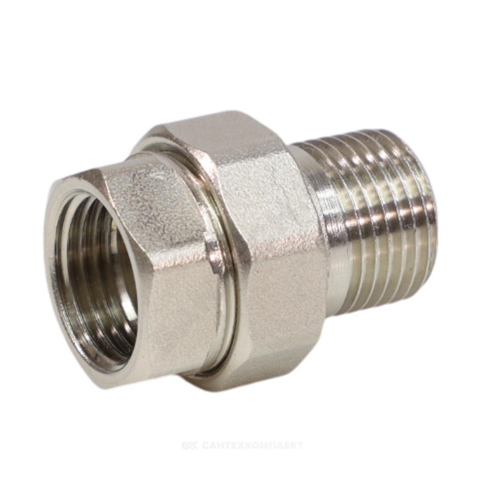 Соединитель латунь никель американка Ду 25 (1") прямой ВР/НР VALFEX VF.340.N.100