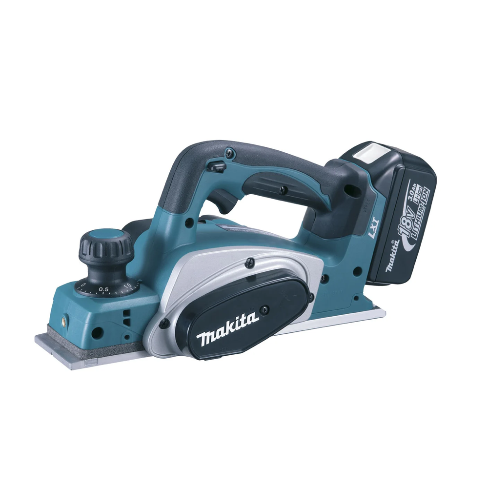 СУПЕР ЦЕНЫ! КОМПЛЕКТ: Аккумуляторный рубанок Makita LXT 18 В, ДВА Аккумулятора 3,0 Ач, Зарядное устройство, КЕЙС, Макс. ширина строгания 82 мм, глубина 2 мм, Мах глубина выборки четверти 9 мм DKP180RFE