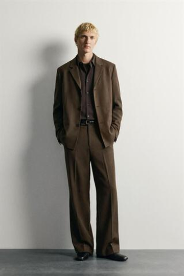 ZARA БРЮКИ КОСТЮМНЫЕ FLARED FIT, ТЕМНЫЙ ХАКИ