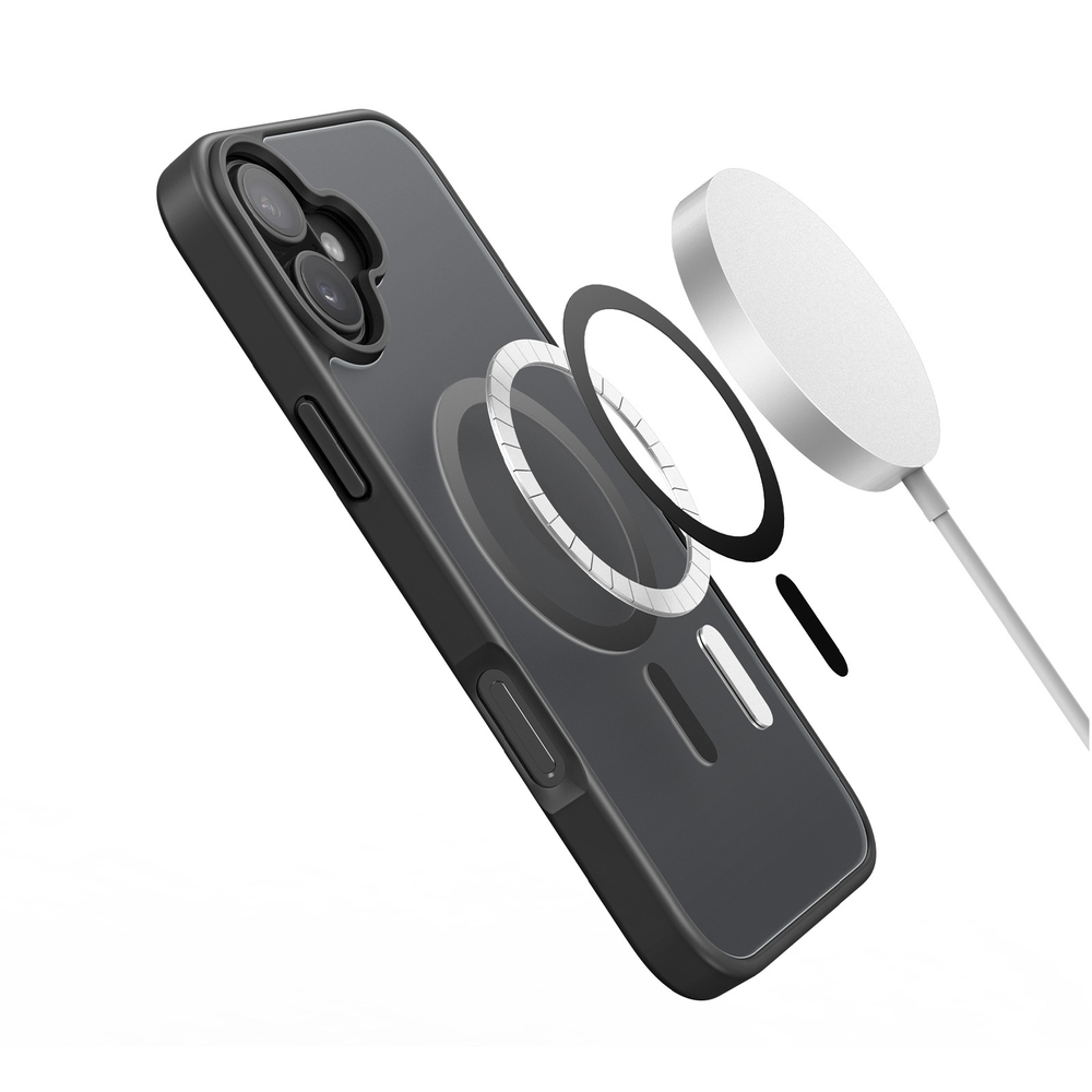 Прозрачный матовый чехол с черными рамками и с поддержкой MagSafe от Dux Ducis для iPhone 16, серия Yind Series Case