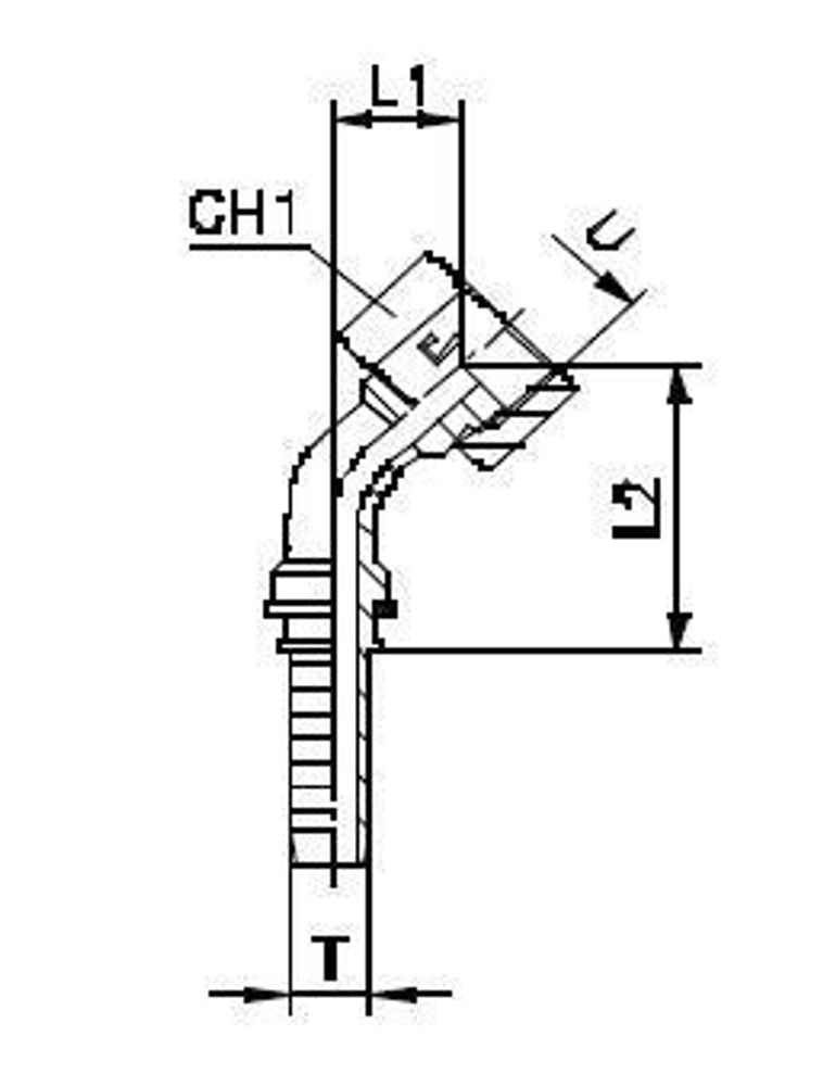 Фитинг DN 10 ORFS (Г) 13/16 (45) CAST Фитинг DN 10 ORFS (Г) 13/16 (45) CAST