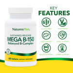 NaturesPlus, Mega B150, витамин B с длительным высвобождением, 60 таблеток