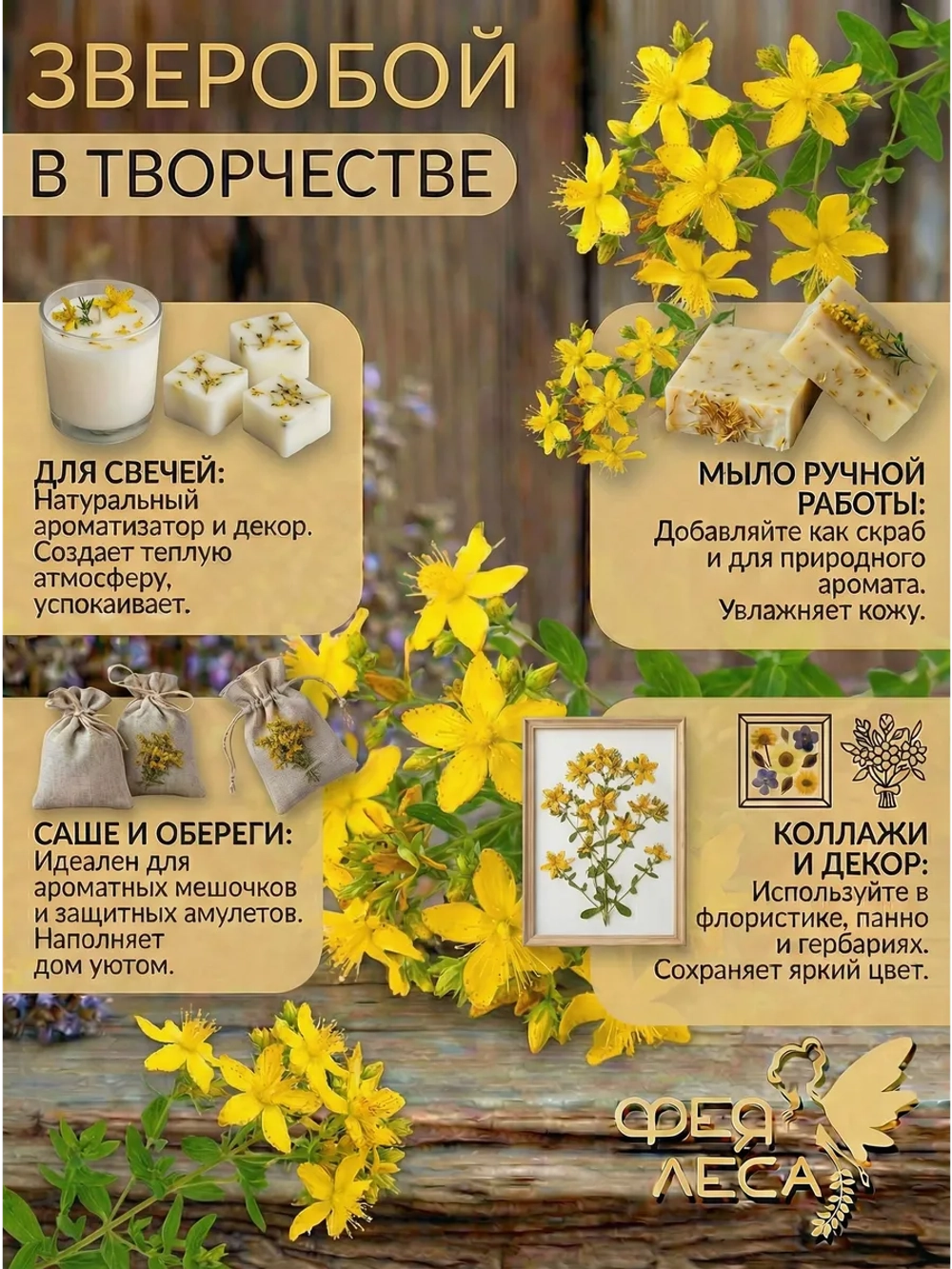 Зверобой соцветия сушеные для поделок, свечей магии