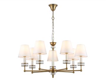 Подвесная люстра с абажурами и хрусталем 7*E14 LH71023/7 BS/WH латунь/белый High Light Classic Ambrella