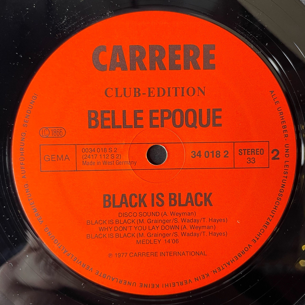 Винтажная виниловая пластинка LP Belle Epoque Black Is Black (Германия 1977)