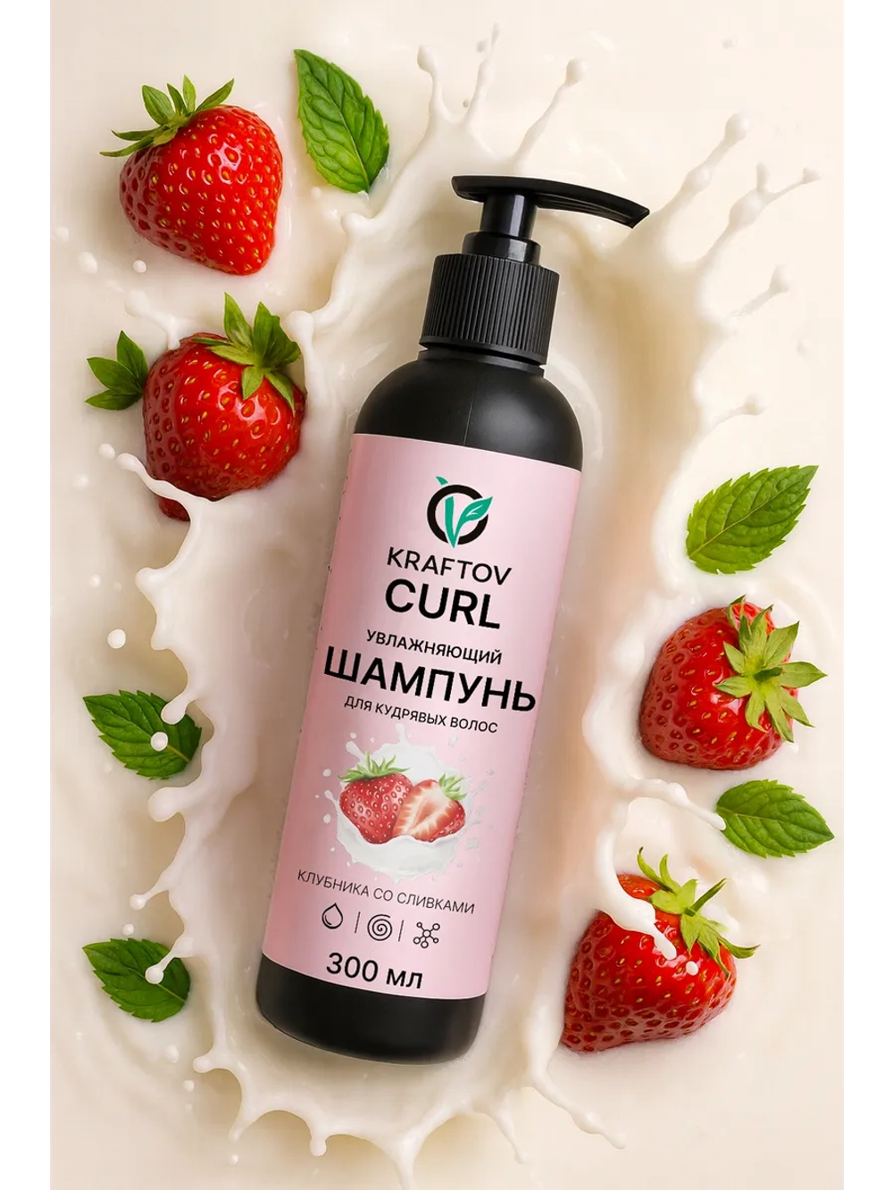 Шампунь для кудрявых волос клубника со сливками