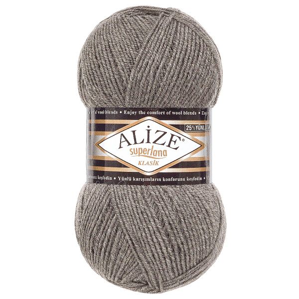 Пряжа Alize (Ализе) Superlana klasik / уп.5 мот. по 100 г, 280м, 182 средне-серый меланж A