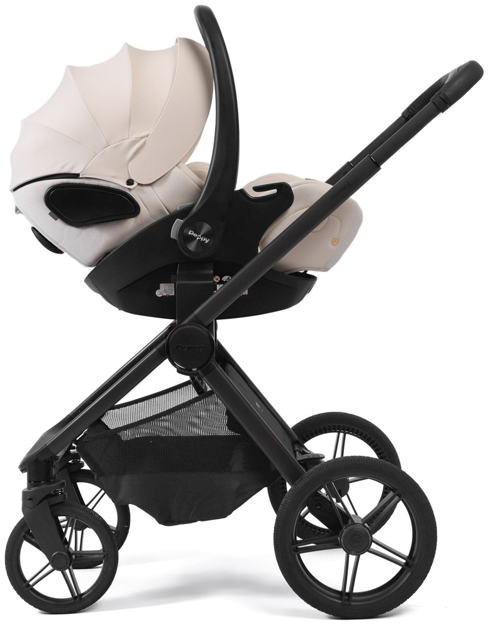 Детская коляска Peppy Monaco 3 в 1 с автокреслом Verona Beige Black (черный), рама черная матовая