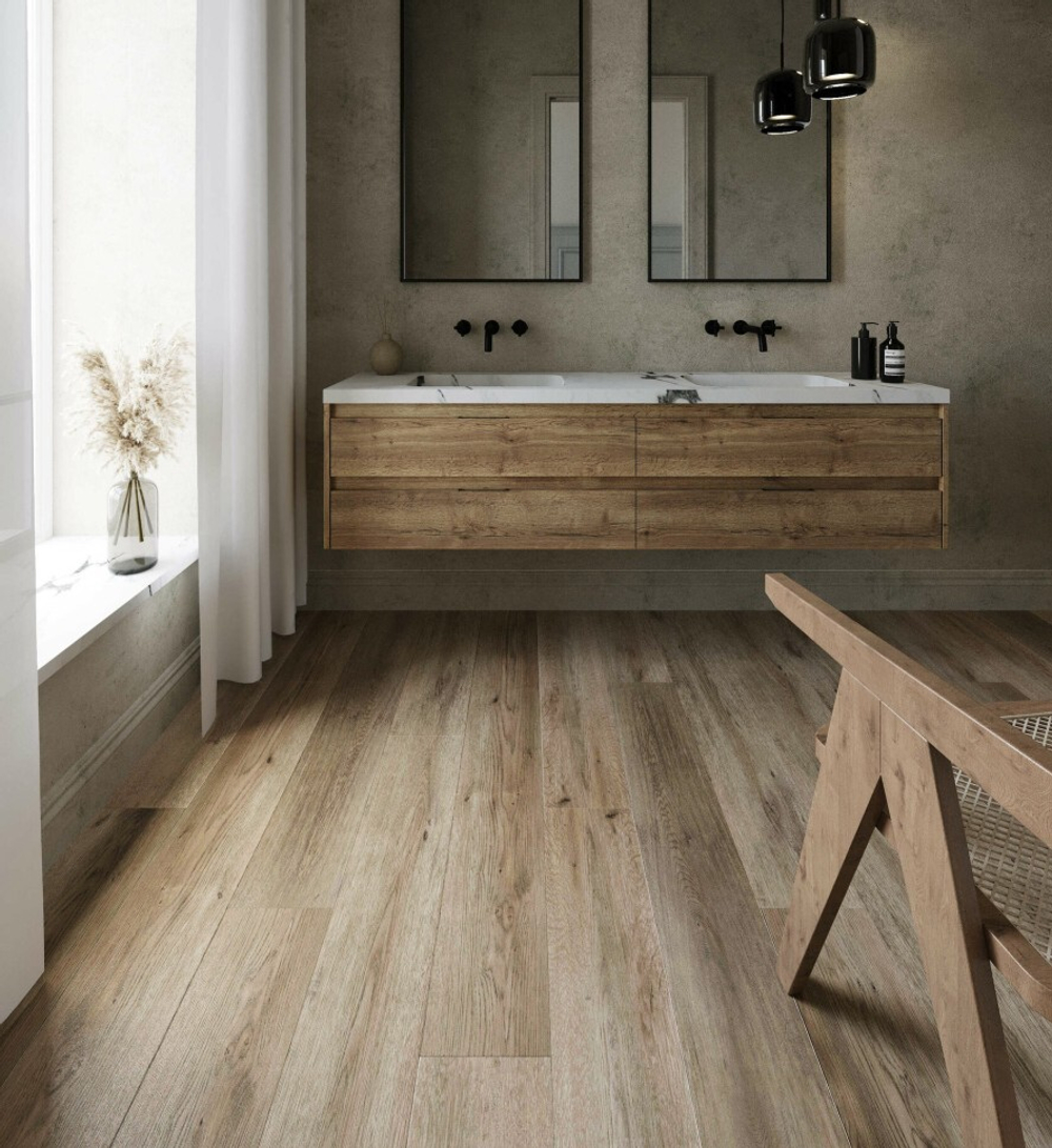 Каменный SPC ламинат AlixFloor City Line Дуб вельвет коричневый