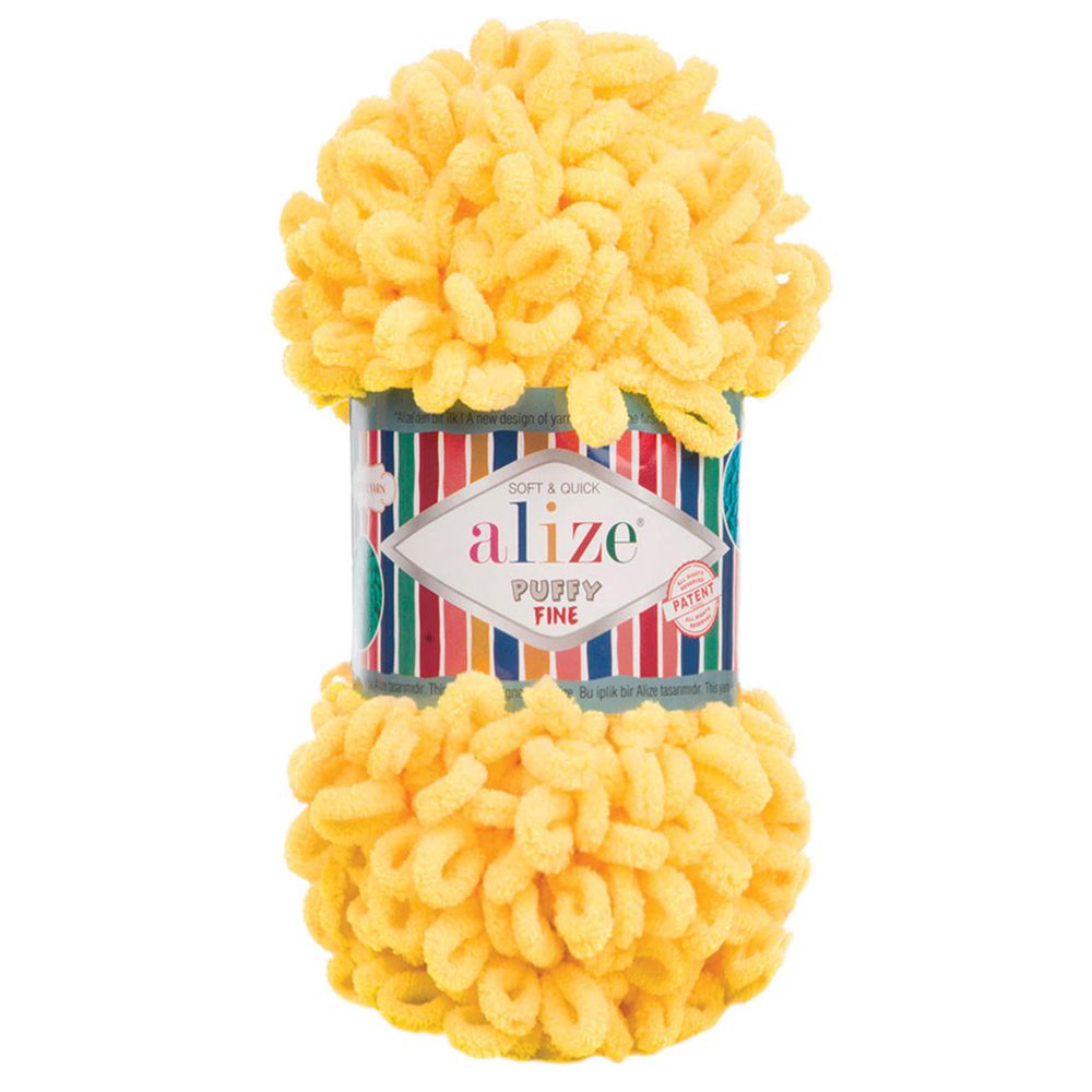 Пряжа Alize (Ализе) Puffy Fine / уп.5 мот. по 100 г, 14.5м, 216 жёлтая мимоза