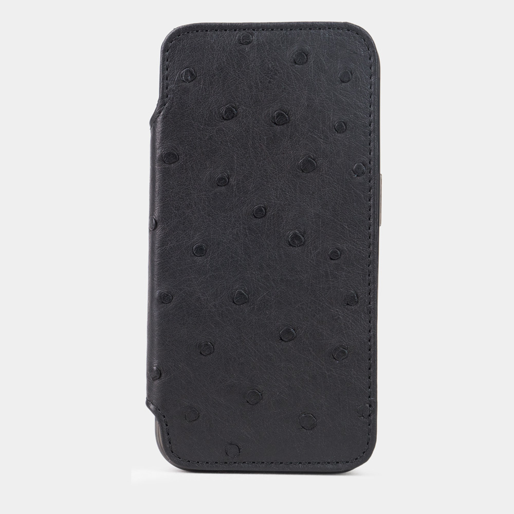 Чехол для iPhone 15 Pro из кожи страуса, черного цвета