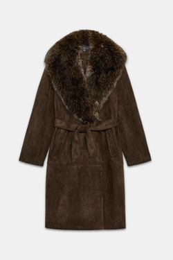 ZARA ПАЛЬТО С ВОРОТНИКОМ ИЗ ИСКУССТВЕННОГО МЕХА, КОРИЧНЕВЫЙ