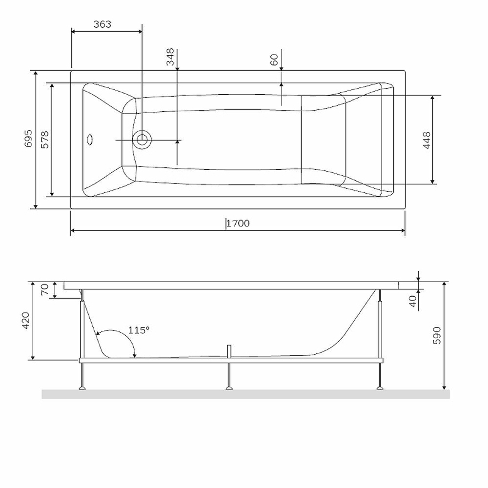 Каркас для ванны AM.PM Gem 170x70 W93A-170-070W-R Серый