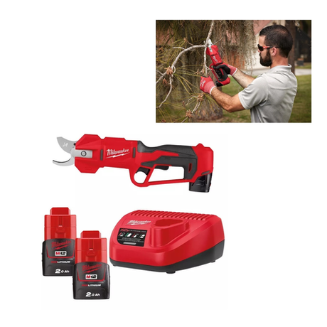 Аккумуляторный секатор Milwaukee M12 BLPRS-202 с двумя аккумуляторами B2 2.0 Ач и зарядным устройством C12 C 4933480115