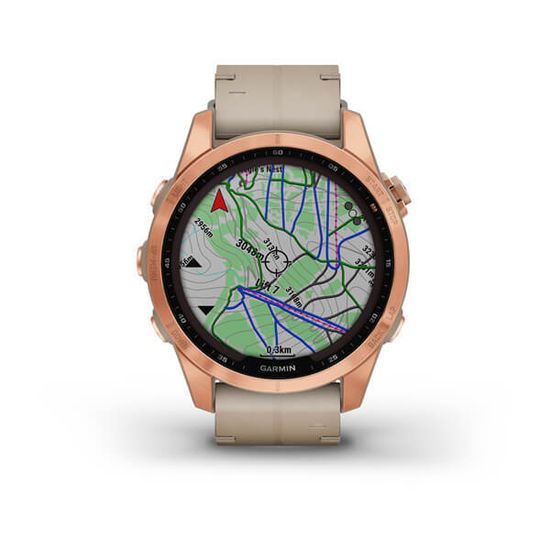 Часы Garmin Fenix 7S, Sapphire Solar, титан "розовое золото", кожа  010-02539-35