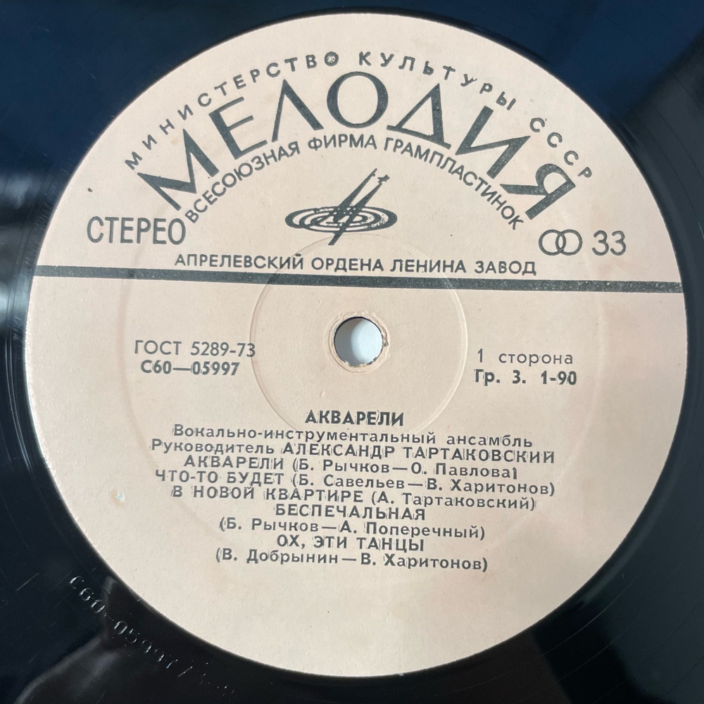 Винтажная виниловая пластинка LP ВИА Акварели (СССР 1975)